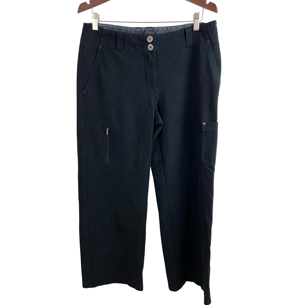 Title Nine Hepburn Ponte Cargo‎ Pants Women 12 Black Straight Wide Leg Utility